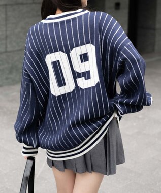 WEGO ベースボールグラフィックプルオーバーニット ネイビー