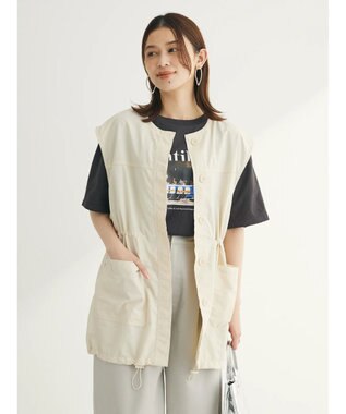 Green Parks ノーカラーミリタリーベスト Ecru