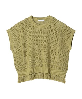 Green Parks 裾フリンジメッシュニットプルオーバー Green