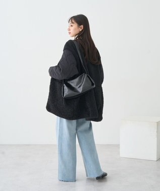 earth music&ecology ボアキルトミドルコート Black