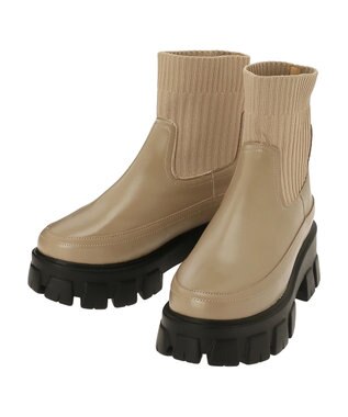 Green Parks ・ｍｉｎｉａ　ニットコンビブーツ Beige