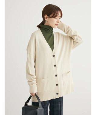 Green Parks もちやわ　Ｖネックミディ丈ニットカーディガン Light Beige