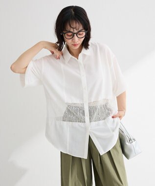 Green Parks レース切替５分袖シャツ White