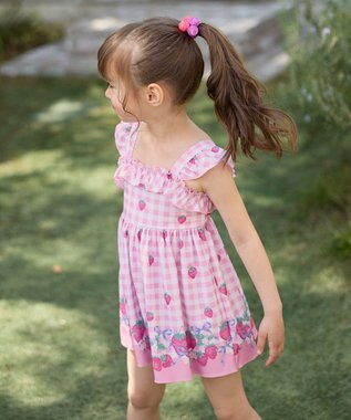 ANY KIDS ギンガム×フルーツ ワンピース水着 ピンク×イチゴ
