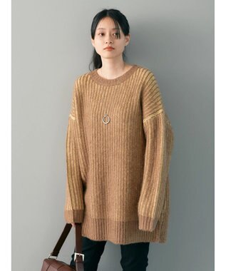 AMERICAN HOLIC バイカラー片畦ニットチュニック Mocha