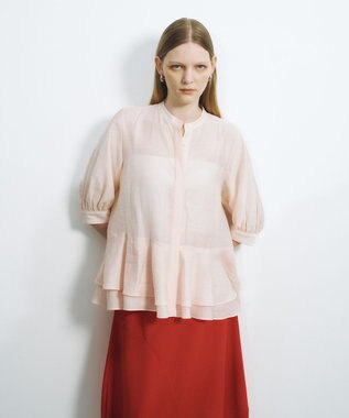 #Newans 【洗える】ダブルフリルヘムシアーシャツ シアーピンク