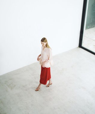 #Newans 【洗える】ダブルフリルヘムシアーシャツ シアーピンク