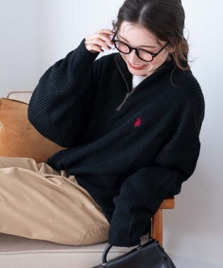 WEGO U.S. POLO ASSN.|別注畔編みハーフジップセーター ブラック