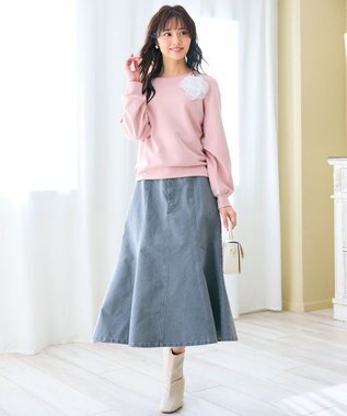 Feroux フレアレディーデニム スカート ライトグレー系