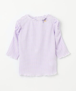 ANY KIDS シアー ギンガム 七分袖 Tシャツ ラベンダー