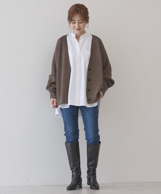 AMERICAN HOLIC バイパチラメ入りＶネック片畦ニットカーディガ Brown