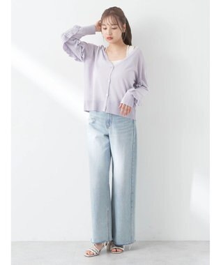 earth music&ecology 袖フリルシアーカーディガン Purple