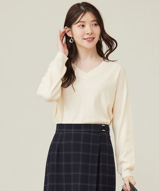 ANY SIS 【ウールブレンドシリーズ】フロント切替Vネック ニット アイボリー