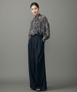 自由区 ペイズリープリントボウタイ ブラウス ネイビー