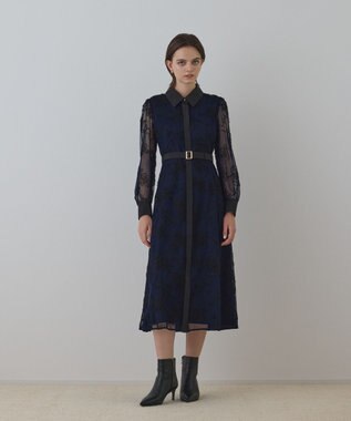 GRACE CONTINENTAL チュールコードレースワンピース ネイビー