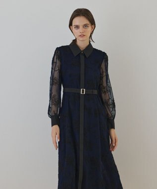 GRACE CONTINENTAL チュールコードレースワンピース ネイビー