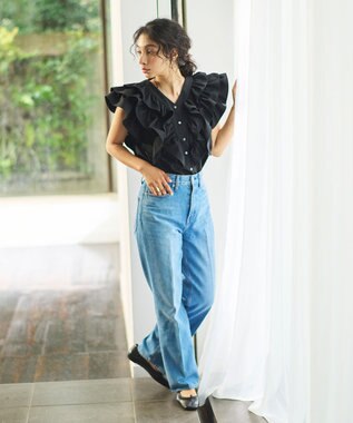 #Newans ラッフルフリルブラウス ブラック