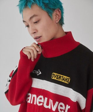 WEGO 【ユニセックス着用ITEM】レーシンググラフィックニットブルゾン レッド