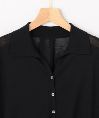 組曲 L 【先行予約・WEB限定】シアーニット 襟付き七分袖カーディガン ブラック系