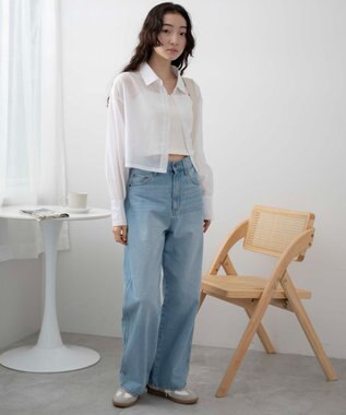 WEGO 【シワになりにくい】シアーショートシャツ ホワイト