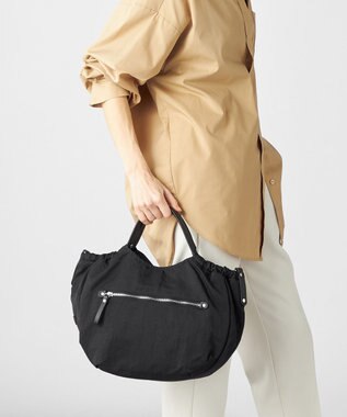 LA BAGAGERIE 【MONICA】サイドギャザー2WAYトートバッグ Mサイズ ブラック