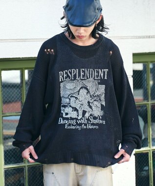 WEGO グラフィックダメージニットプルオーバー ダークグレー