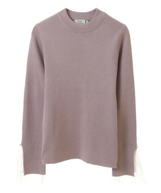 earth music&ecology スリットチュールスリーブニットプルオーバー