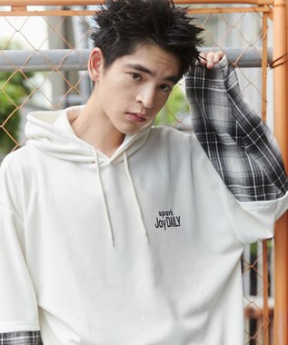  チェックレイヤードパーカー