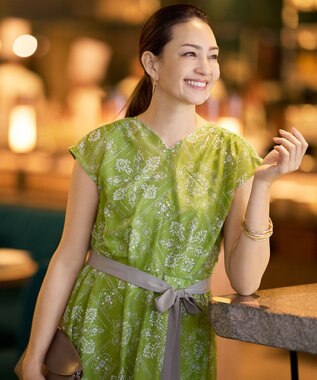 自由区 S 【カタログ掲載】ロータスタイルプリント ワンピース ピスタチオ