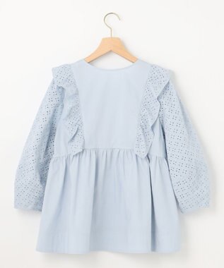 組曲 【WEB限定色あり】レースコンビシャーティング ブラウス 【WEB限定】サックスブルー