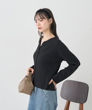 earth music&ecology 【接触冷感】襟付きニットカーディガン Black