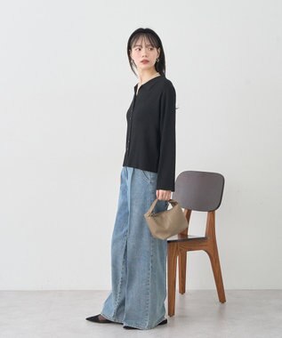 earth music&ecology 【接触冷感】襟付きニットカーディガン Black