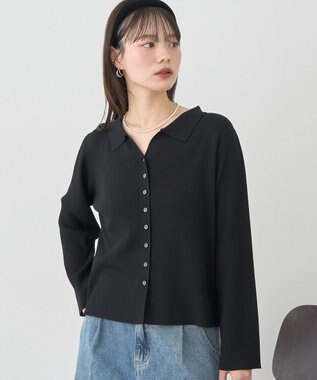 earth music&ecology 【接触冷感】襟付きニットカーディガン Black