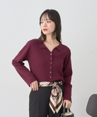 earth music&ecology 【接触冷感】襟付きニットカーディガン Bordeaux