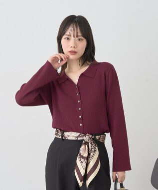 earth music&ecology 【接触冷感】襟付きニットカーディガン Bordeaux