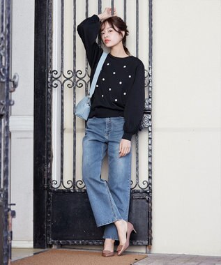 Tiaclasse 【安田美沙子さん/小倉優子さん着用】【洗える】ストレッチワイドデニム ブルー