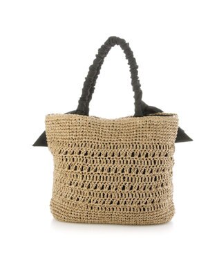 UNBILLION カシュカシュ cachecache / 下がりリボン柄編みトート カゴバッグ ブラック
