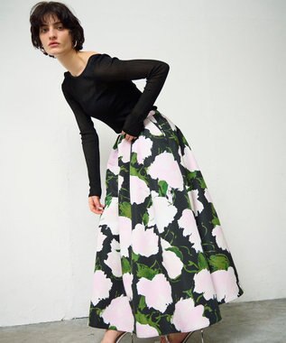 GRACE CONTINENTAL グログランボタニカルスカート ブラック