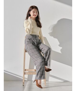 AMERICAN HOLIC ツイードタックワイドパンツ Glen Check