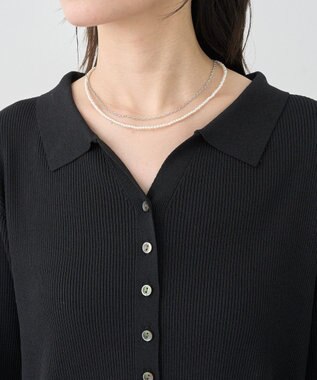 earth music&ecology 【接触冷感】襟付きニットカーディガン Black