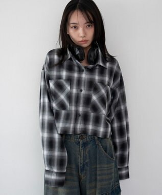 WEGO ショートチェックシャツ ブラック