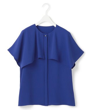 ICB L 【UVカット・接触冷感・防シワ・洗える】エステルダブルクロス ハンカチーフスリーブブラウス ロイヤルブルー系