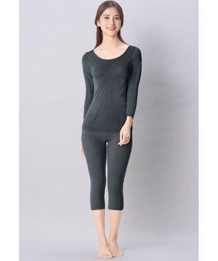 Wing あったかインナー 綿混 裏起毛 厚手 よく伸びる素材 【ラクのびサーモ】 8分袖 長袖 秋 冬 EL6814 ウイング／ワコール ダークブラウン