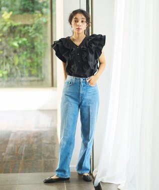 #Newans ラッフルフリルブラウス ブラック