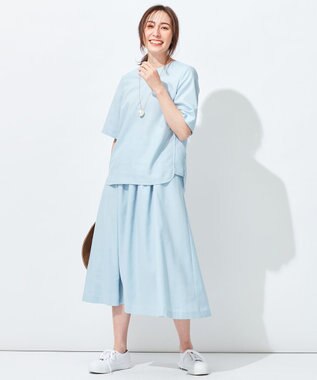 自由区 【抗菌/サスティナブル/セット着用可】EASY SET UP フレアスカート サックスブルー系