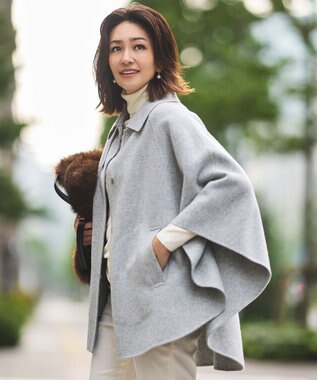 自由区 S 【SHIHOさん着用・昨年ご好評・デザインアップデート】襟付きリバー ポンチョ ライトグレー