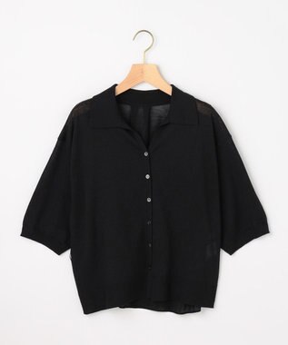 組曲 L 【先行予約・WEB限定】シアーニット 襟付き七分袖カーディガン ブラック系