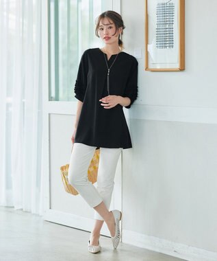 Tiaclasse L 【日本製】ドライモーメント裾スリットパンツ オフホワイト