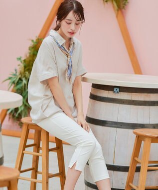 Tiaclasse L 【日本製】ドライモーメント裾スリットパンツ オフホワイト