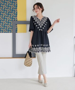 Tiaclasse L 【日本製】ドライモーメント裾スリットパンツ グレージュ